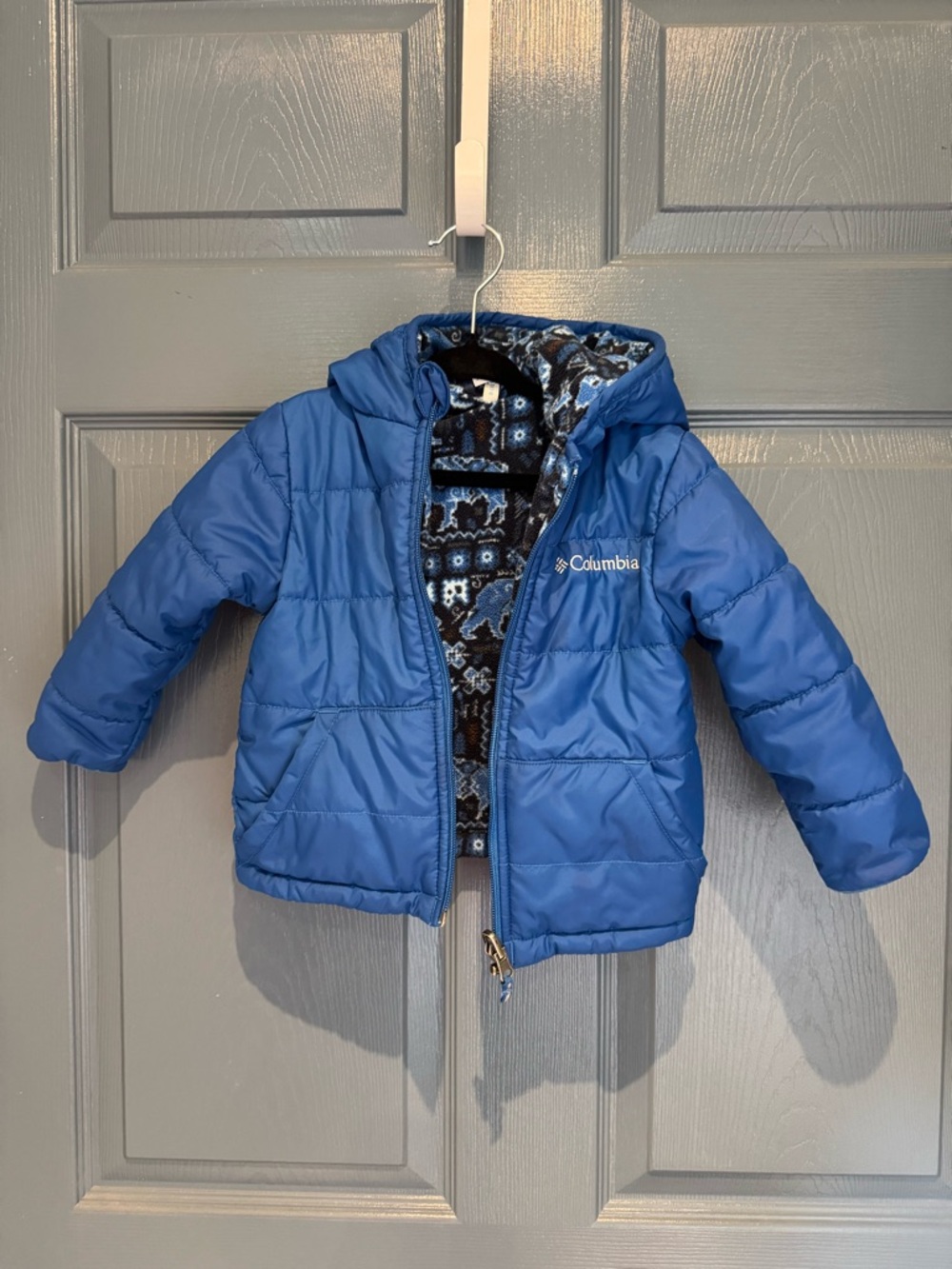 Columbia Toddler Double Trouble Reversible Puffer Jacket - Blue/Bear 18-24 mo